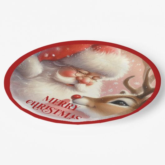 Assiettes En Carton Cute Santa Claus Rudolph Holiday Paper Plates (Angle)