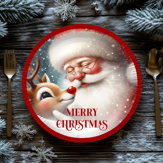 Assiettes En Carton Cute Santa Rudolph Christmas Party Paper Plates