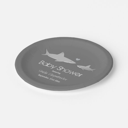 Assiettes En Carton Cute Sharks Solid Grey Arrière - plan | BABY SHOWE (Angle)