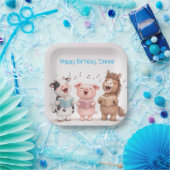 Assiettes En Carton Cute Singing Animals - Cow Pig Pony (Fête)