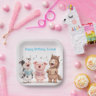 Assiettes En Carton Cute Singing Animals - Cow Pig Pony