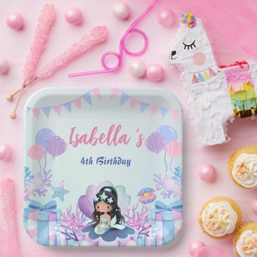 Assiettes En Carton Cute Sirène Arc-en-ciel Aquarelle fête d'anniversa (Fête)