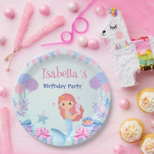 Assiettes En Carton Cute Sirène Arc-en-ciel Aquarelle fête d'anniversa