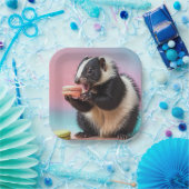 Assiettes En Carton Cute Skunk Manger des Macarons colorés (Fête)