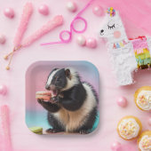 Assiettes En Carton Cute Skunk Manger des Macarons colorés (Fête)