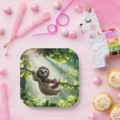 Assiettes En Carton Cute Sloth In Backlit By Sunbeams (Fête)