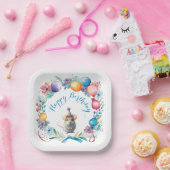 Assiettes En Carton Cute souris portant un Casquette de fête (Fête)