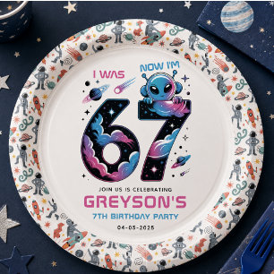 Assiettes En Carton Cute Space 7e Anniversaire Six et Sept Ans