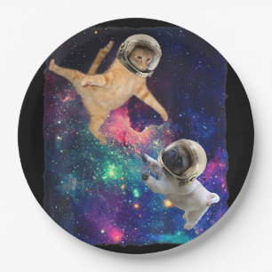 Assiettes En Carton Cute Space Chat vs Space Chien Galaxy Epic Feu In