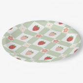 Assiettes En Carton Cute Strawberry Gingham Pastel Green 1st Birthday (Angle)