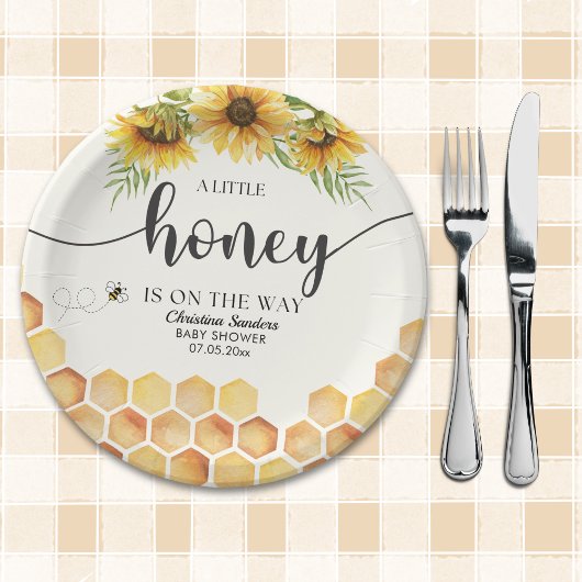 Assiettes En Carton Cute Sunflower Bee Baby Shower