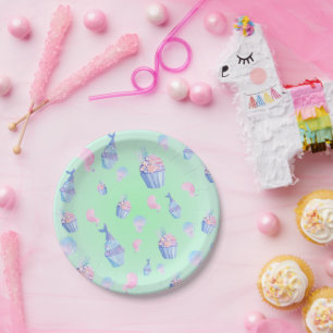 Assiettes En Carton Cute Sweet cupcake mermaid Joyeuse Fille d'anniver
