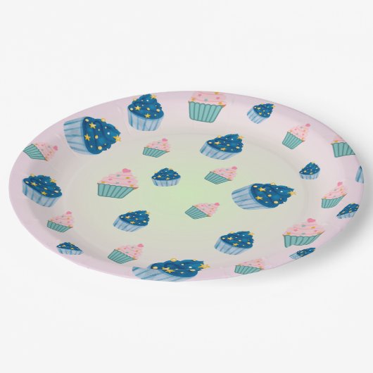 Assiettes En Carton Cute Sweet cupcake & Sprinkle 2e anniversaire fill (Angle)
