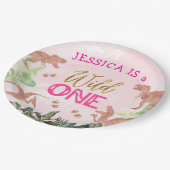 Assiettes En Carton Cute T Rex Dinosaur Fille 1er anniversaire (Angle)