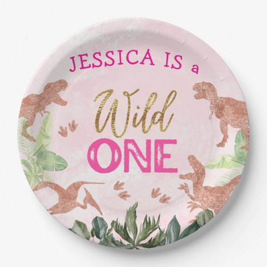 Assiettes En Carton Cute T Rex Dinosaur Fille 1er anniversaire (Devant)