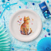 Assiettes En Carton Cute Tabby Chat avec Coeurs (Fête)