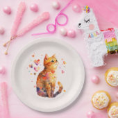Assiettes En Carton Cute Tabby Chat avec Coeurs (Fête)
