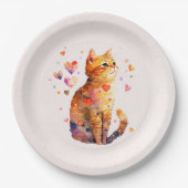 Assiettes En Carton Cute Tabby Chat avec Coeurs (Devant)