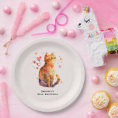 Assiettes En Carton Cute Tabby Chat avec Coeurs Anniversaire (Fête)
