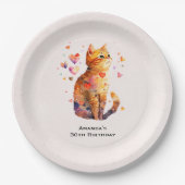 Assiettes En Carton Cute Tabby Chat avec Coeurs Anniversaire (Devant)