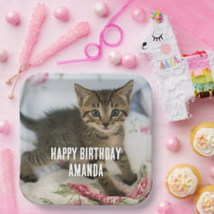 Assiettes En Carton Cute Tabby Kitten L'air surpris à l'anniversaire