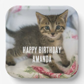 Assiettes En Carton Cute Tabby Kitten L'air surpris à l'anniversaire (Recto)