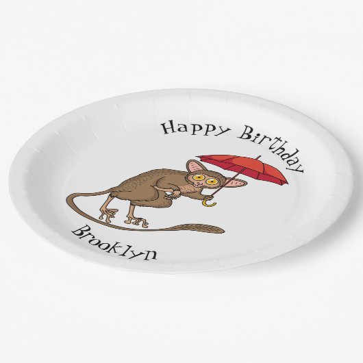 Assiettes En Carton Cute Tarsier avec dessin animé parapluie (Angle)