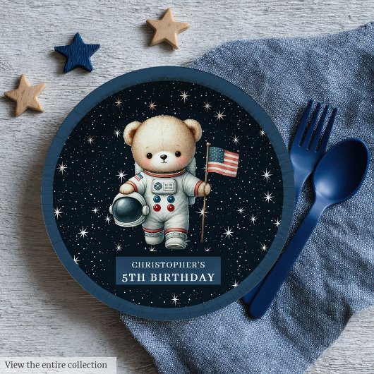 Assiettes En Carton Cute Teddy Bear Astronaut Baby Boy Shoy Party
