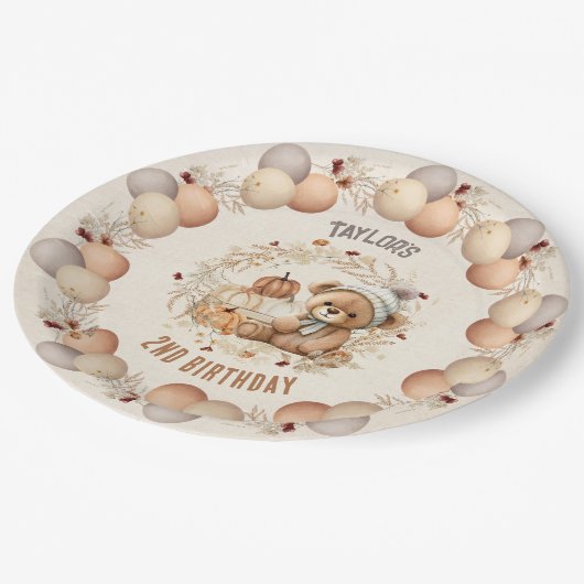 Assiettes En Carton Cute Teddy Bear Automne Plaques Papier Anniversair (Angle)