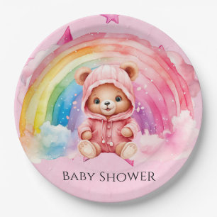 Assiettes En Carton Cute Teddy Bear Rainbow Girl Baby shower