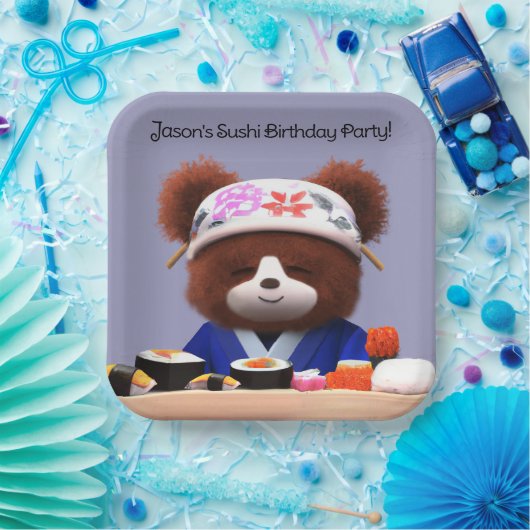 Assiettes En Carton Cute Teddy Bear Sushi Chef Fête d'anniversaire (Fête)