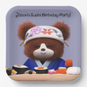 Assiettes En Carton Cute Teddy Bear Sushi Chef Fête d'anniversaire (Recto)