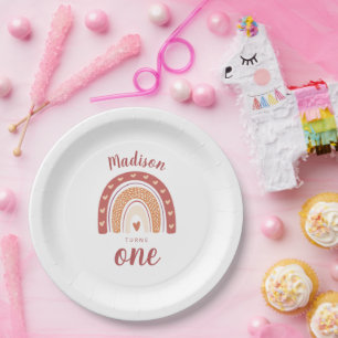 Assiettes En Carton Cute Terracotta Rainbow Boho Premier Anniversaire 