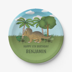 Assiettes En Carton Cute Triceratops Dinosaur Anniversaire Tropical po