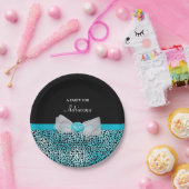 Assiettes En Carton Cute Turquoise Cheetah Print Frilly Bow Nom de la  (Fête)