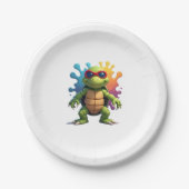 Assiettes En Carton Cute Turtle Wearing Sunglasses Paint Splash Sea An (Devant)