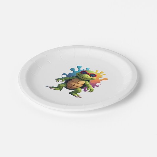 Assiettes En Carton Cute Turtle Wearing Sunglasses Paint Splash Sea An (Angle)