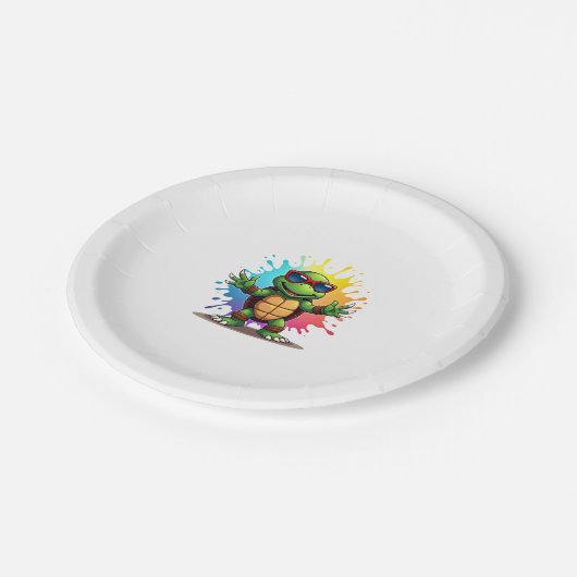 Assiettes En Carton Cute Turtle Wearing Sunglasses Paint Splash Sea An (Angle)