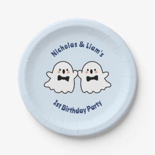 Assiettes En Carton Cute Twin Boys Blue Halloween 1er anniversaire