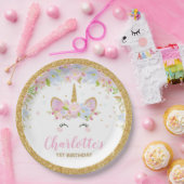 Assiettes En Carton Cute Unicorn 1er anniversaire Floral Whimsical (Fête)