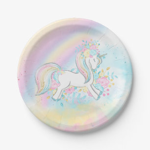 Assiettes En Carton Cute Unicorn Baby shower arc-en-ciel Plaques papie