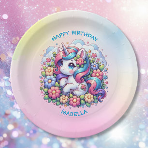 Assiettes En Carton Cute Unicorn Pink Girl'anniversaire