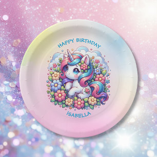 Assiettes En Carton Cute Unicorn Pink Girl'anniversaire