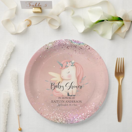 Assiettes En Carton Cute Unicorn Rainbow Parties scintillant Baby show (Mariage)