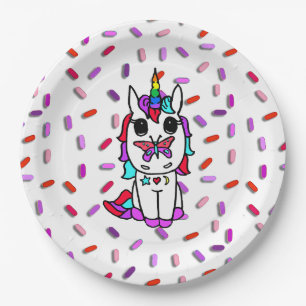 Assiettes En Carton Cute Unicorne avec Papillon sur le nez Bonbon saup