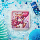 Assiettes En Carton Cute Valentine's day cat/chaton (Fête)