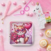 Assiettes En Carton Cute Valentine's day cat/chaton (Fête)