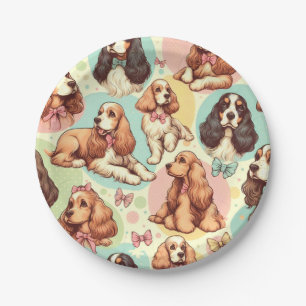 Assiettes En Carton Cute Vintage Cocker Spaniel sans couture Motif