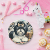 Assiettes En Carton Cute Vintage peinture Shih-Tzu (Fête)