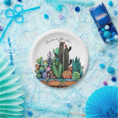 Assiettes En Carton Cute Watercolor Cactus Garden (Fête)